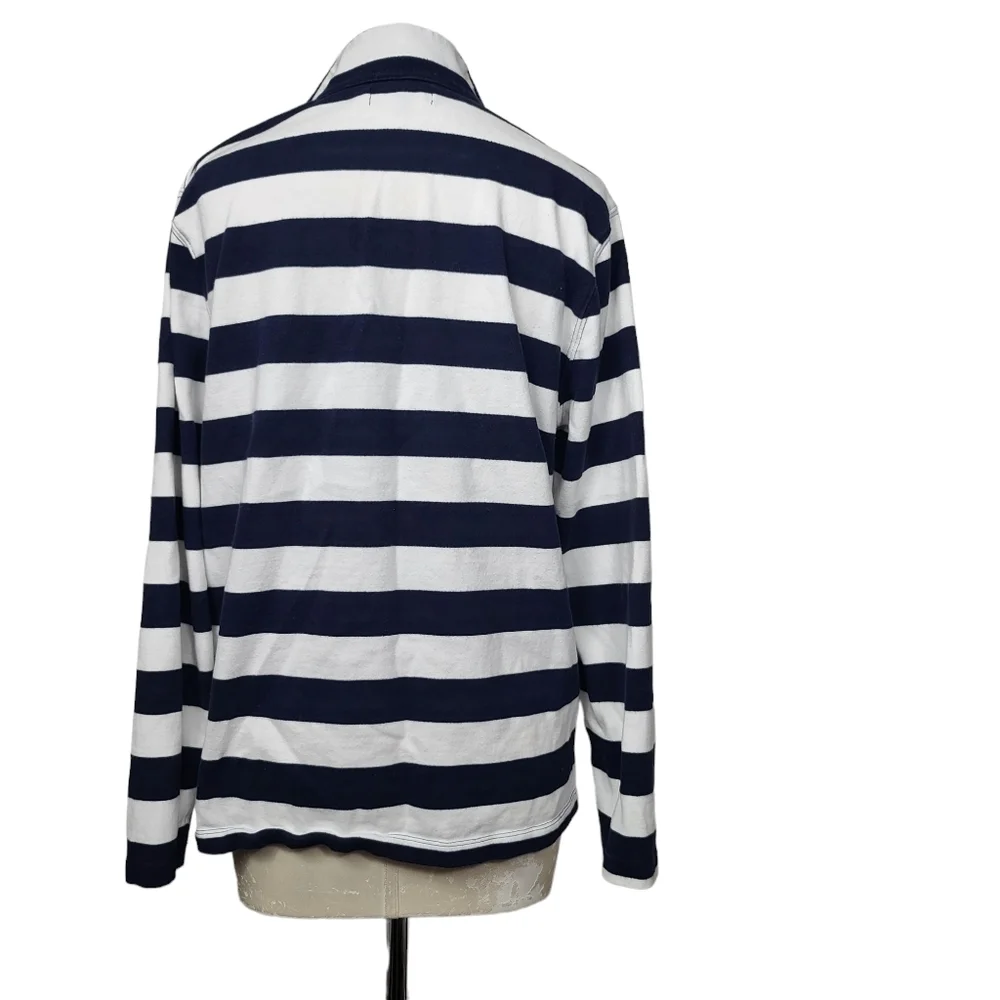 J. Crew Mercantile Blue White Cotton Jersey Half Zip Pullover Sweater M